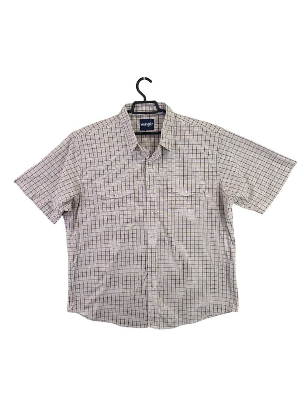 Mens Wrangler Beige & Brown Plaid Pearl Snap Button Up Shirt Short Sleeve XXL